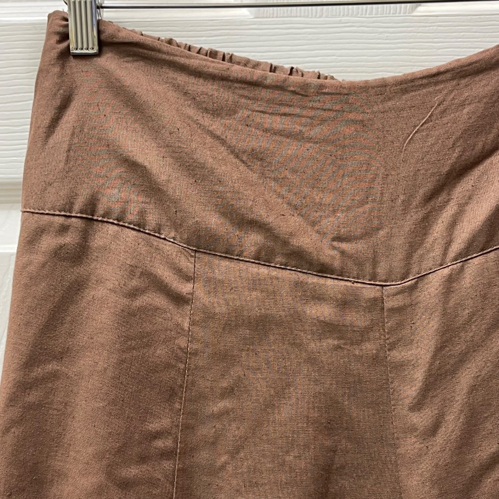 Women's O/S Brown Ultra Wide Leg Waist Cropped 22" Length Embroidered Crocheted